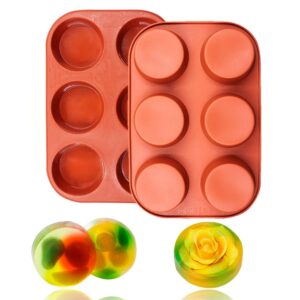 baker depot 6 cavity round silicone mold for muffin cupcake bread handmade soap diy cake mold dessert mold, set of 2