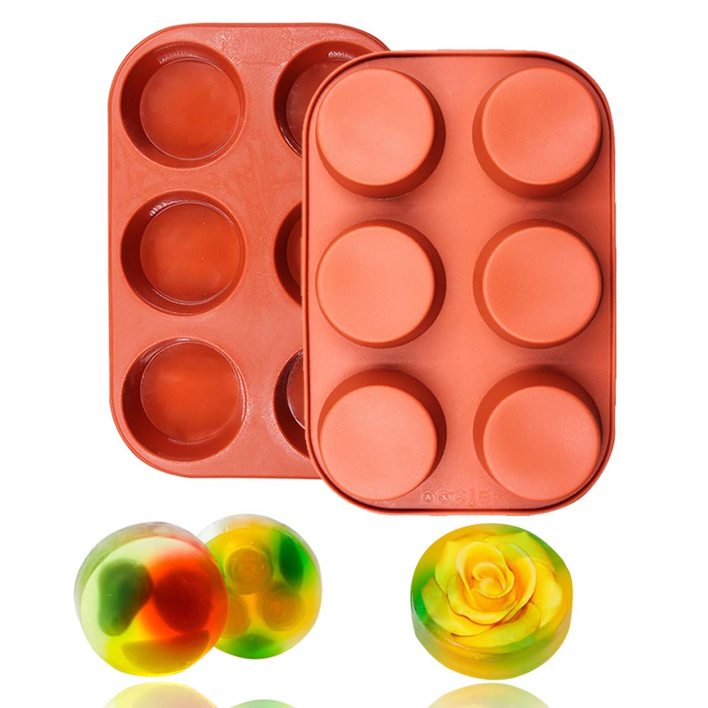 BAKER DEPOT 6 Cavity Round Silicone Mold For Muffin Cupcake Bread Handmade Soap DIY cake mold Dessert Mold, Set of 2