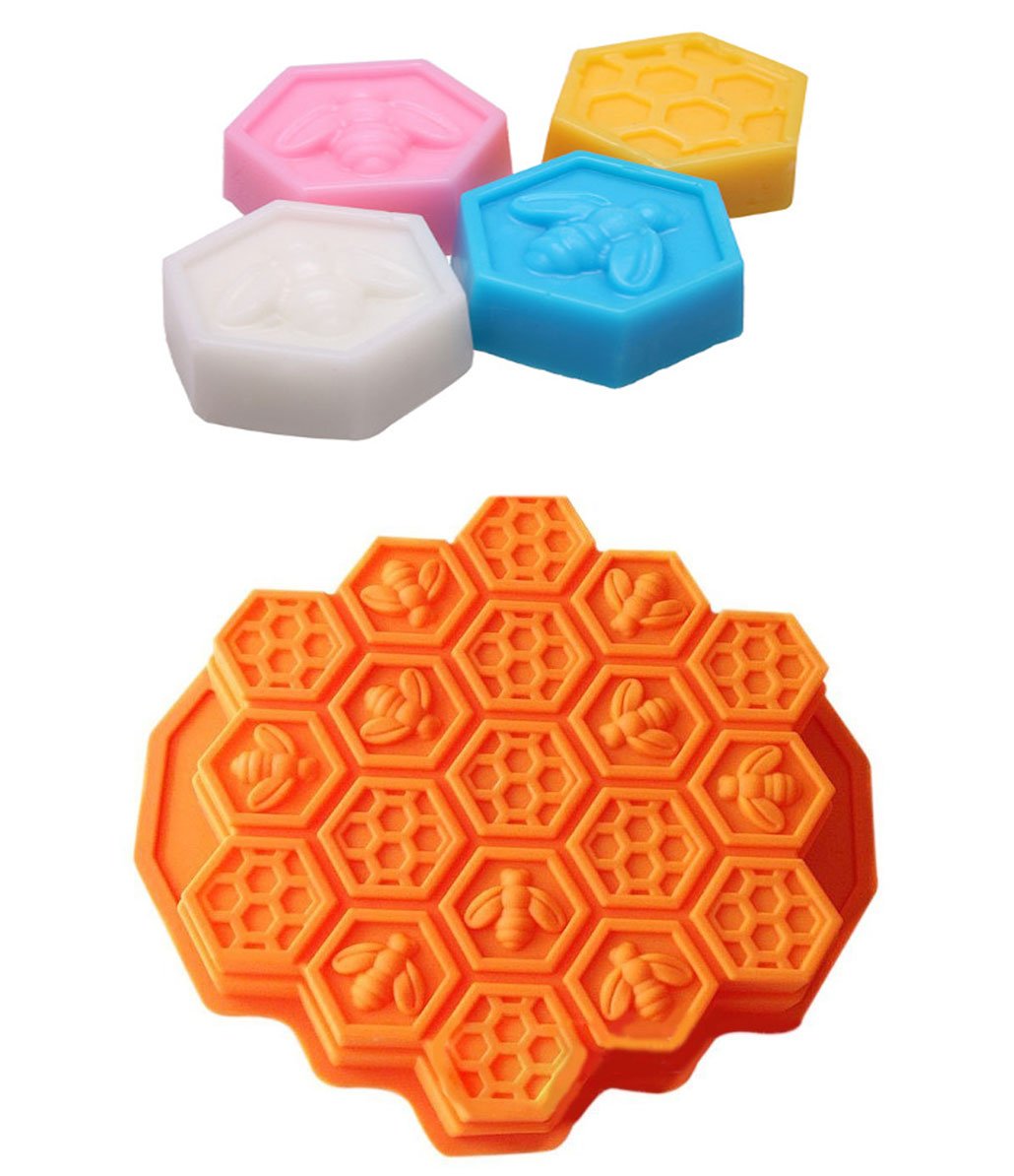 KISEER Large Honeycomb Silicone Soap Mold | 19-Hole Baking Cake Mold Bakeware for Family or Friends Party (Orange, 12-Inch)