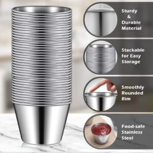 100 Pcs 2.5oz Stainless Steel Sauce Cups Dipping Cups Mental Condiment Cups Sauce Container Round Dipping Bowls Condiment Ramekins for Dish Butter Kitchen Restaurant Serving Party Dinner Cooking