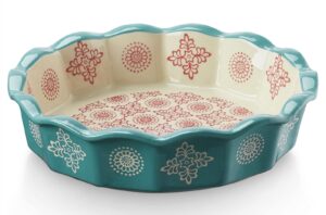 zonesum ceramic pie pan, 10.2 inch deep dish pie plate 52 ounce pie dish for baking, fruit tarts, quiche, oven safe heat resistant, dishwasher safe, turquoise