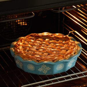 ZONESUM Ceramic Pie Pan, 10.2 Inch Deep Dish Pie Plate 52 Ounce Pie Dish for Baking, Fruit Tarts, Quiche, Oven Safe Heat Resistant, Dishwasher Safe, Turquoise