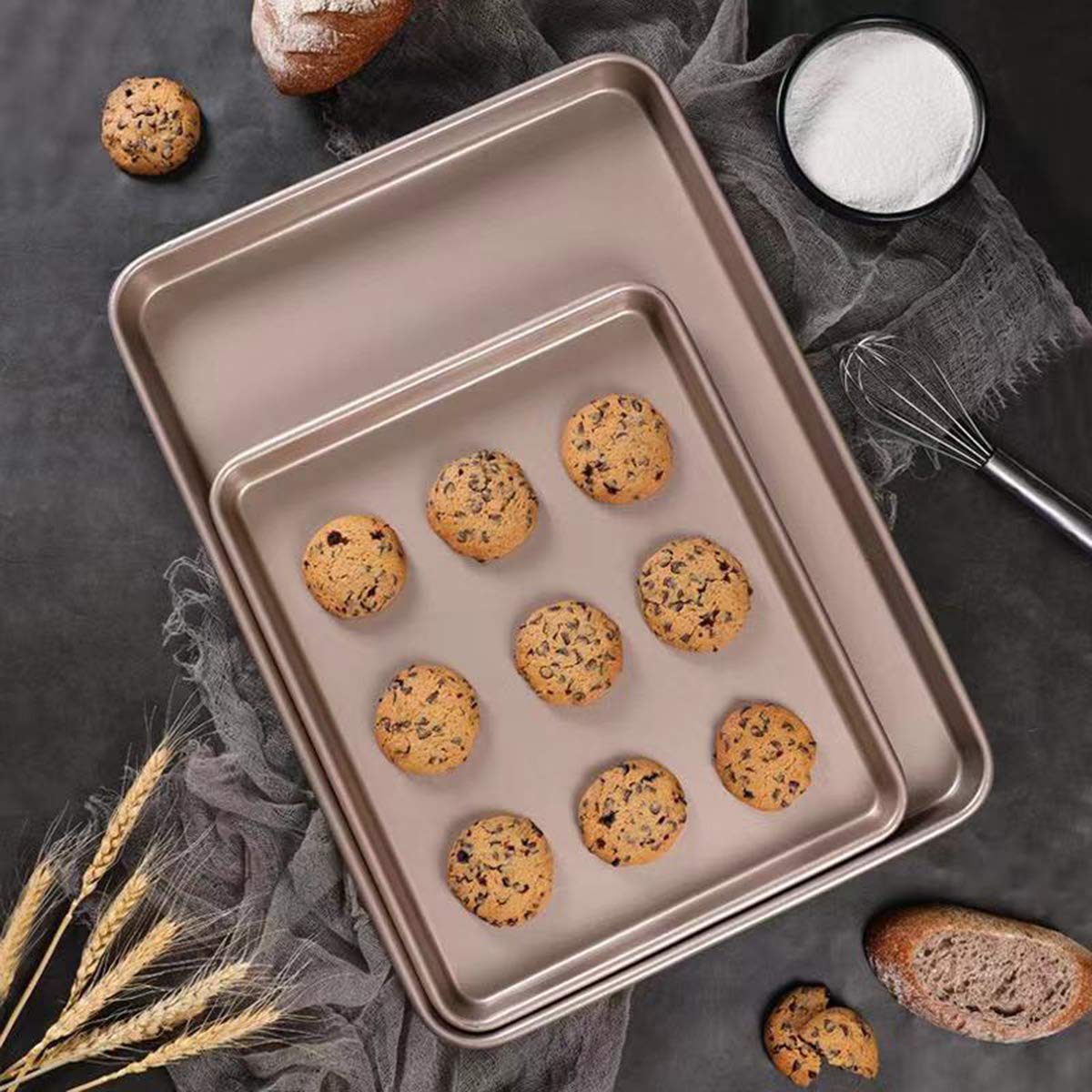 HYTK Small Cookie Cake Brownie Baking Sheet Pan Set 11 X 9 Inch Toaster Oven Replacement Tray Bakeware Nonstick 2X Thicken High Carbon Steel BPA Free