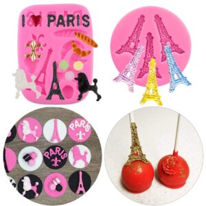 2pcs/set mini size i love paris fondant molds, eiffel tower poodle silicone fondant mold for cake cupcake sweet treats decorating sugar craft gum paste chocolate candy polymer clay resin mold