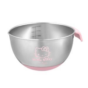 chefmade hello kitty 2.5-quart mixing bowl with pour spout and non-slip silicone handle, non-stick 18/8 stainless steel heating cooling dissolving bowl