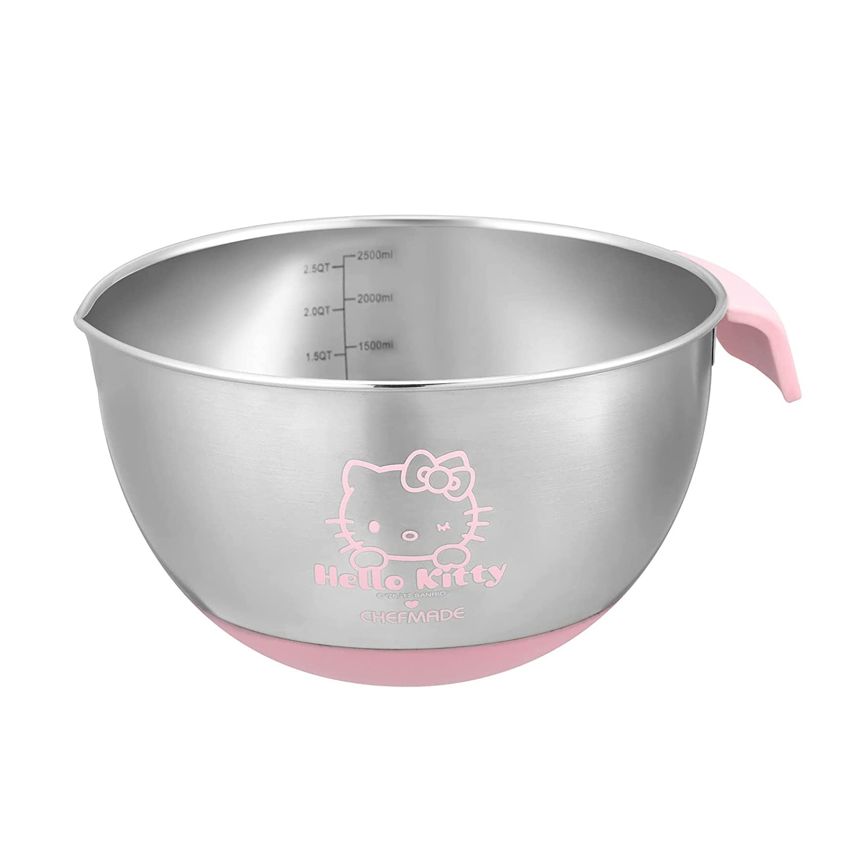 CHEFMADE Hello Kitty 2.5-Quart Mixing Bowl with Pour Spout and Non-slip Silicone Handle, Non-stick 18/8 Stainless Steel Heating Cooling Dissolving Bowl