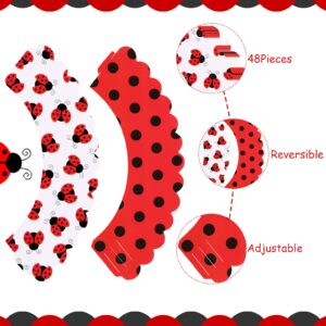 48 Pieces Ladybug Pattern Cupcake Wrappers Ladybug Cake Wrappers Reversible Dot Cake Wrappers Scalloped Cake Holder Wraps Small Cake Wrappers for Kids Birthday Party Baby Shower Baking Accessories