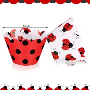 48 Pieces Ladybug Pattern Cupcake Wrappers Ladybug Cake Wrappers Reversible Dot Cake Wrappers Scalloped Cake Holder Wraps Small Cake Wrappers for Kids Birthday Party Baby Shower Baking Accessories