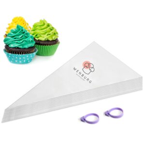 disposable piping bags 16" (large), 100 pcs, 100% recyclable, plastic icing piping bag for cake, cookies, dessert, cupcake decoration, wenburg (16")