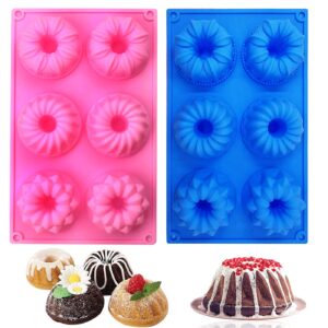 sagooits 2 packs silicone mini fluted cake pans, doughnut maker silicone baking tray cupcake muffin molds, mini tube cake baking pan (pink, blue)