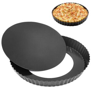 quiche tart pan - 8inch non-stick removable loose bottom quiche pan, fluted round tart pie pan, carbon steel