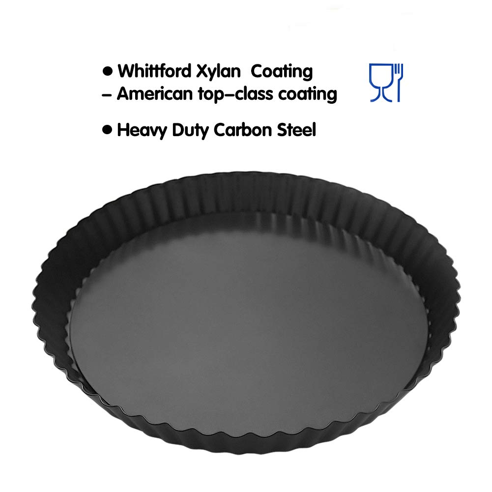 Quiche Tart Pan - 8Inch Non-stick Removable Loose Bottom Quiche Pan, Fluted Round Tart Pie Pan, Carbon Steel