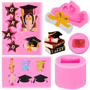 whaline 4 pieces graduation silicone molds graduation gnome grad cap diploma star chocolate candy mould pink grad ice cube fondant mold for grad party cake cupcake topper decoration
