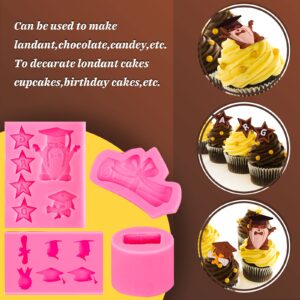 Whaline 4 Pieces Graduation Silicone Molds Graduation Gnome Grad Cap Diploma Star Chocolate Candy Mould Pink Grad Ice Cube Fondant Mold for Grad Party Cake Cupcake Topper Decoration