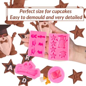 Whaline 4 Pieces Graduation Silicone Molds Graduation Gnome Grad Cap Diploma Star Chocolate Candy Mould Pink Grad Ice Cube Fondant Mold for Grad Party Cake Cupcake Topper Decoration