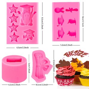 Whaline 4 Pieces Graduation Silicone Molds Graduation Gnome Grad Cap Diploma Star Chocolate Candy Mould Pink Grad Ice Cube Fondant Mold for Grad Party Cake Cupcake Topper Decoration