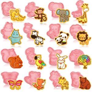16 pcs animal cookie cutters with plunger stamps set 3d animal shape cookie cutters animal embossing cutter for biscuit fondant cheese baking molds forest animal biscuit baking for diy (animals style)