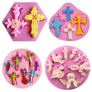 HiParty Cross Cake Fondant Mold, Angel with Wings Silicone Gum Paste Mold, Baptism Party Cake Pop Cupcake Topper Decoration Supplies Polymer Clay Resin Mold Baby Shower Chocolate Candy Mold
