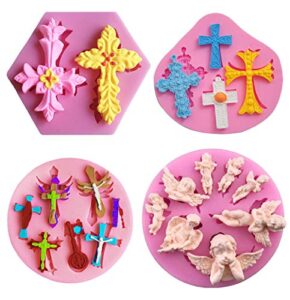 hiparty cross cake fondant mold, angel with wings silicone gum paste mold, baptism party cake pop cupcake topper decoration supplies polymer clay resin mold baby shower chocolate candy mold