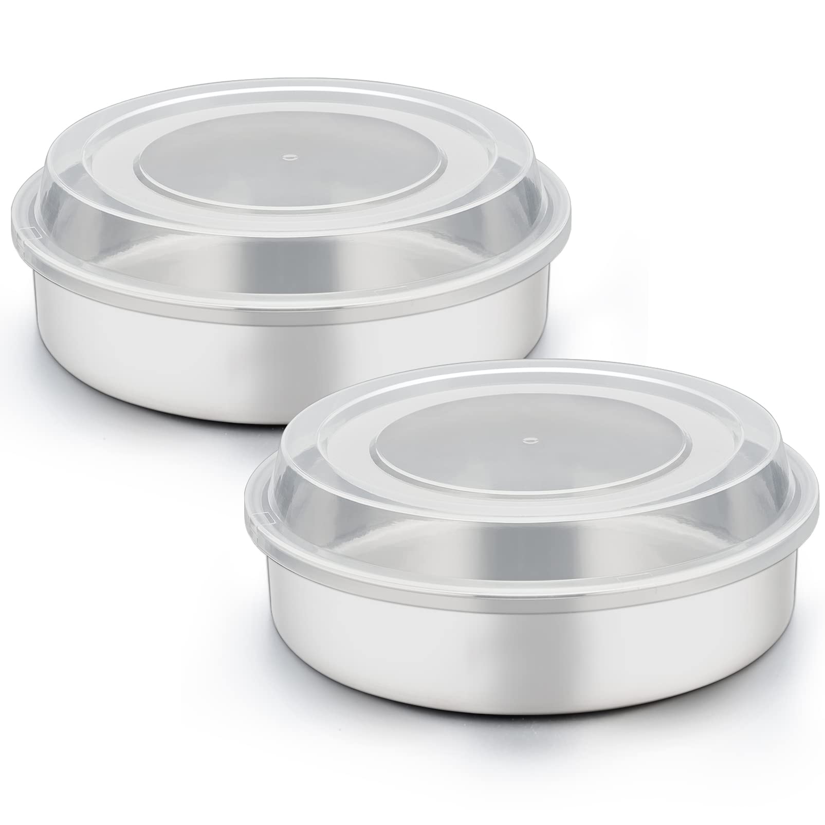 TeamFar 8 Inch Cake Pan, Stainless Steel Tiers Round Baking Cake Pans with Lids, Healthy & Heavy Duty, Dishwasher Safe & Easy Clean, Mirror Polish & Smooth Edge, Set of 4 (2 Pans + 2 Lids)