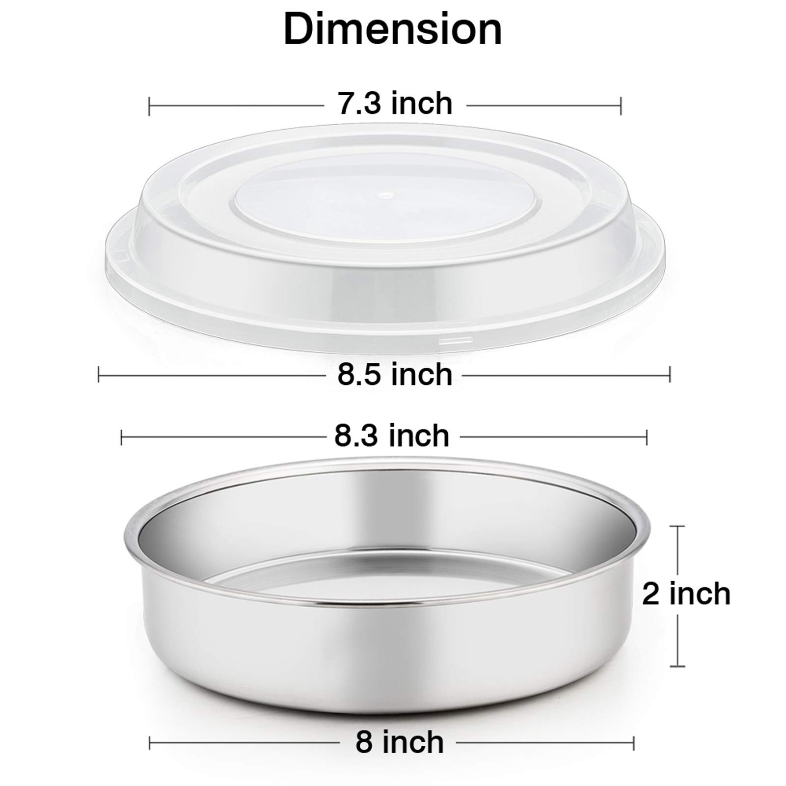 TeamFar 8 Inch Cake Pan, Stainless Steel Tiers Round Baking Cake Pans with Lids, Healthy & Heavy Duty, Dishwasher Safe & Easy Clean, Mirror Polish & Smooth Edge, Set of 4 (2 Pans + 2 Lids)