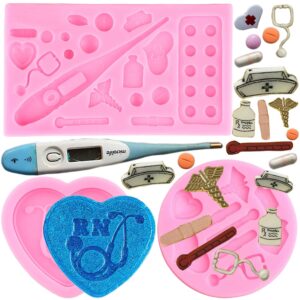 zixiang medical apparatus tablet silicone molds stethoscope nurse hat fondant molds for cupcake cake topper decoration chocolate candy polymer clay gum paste set of 3