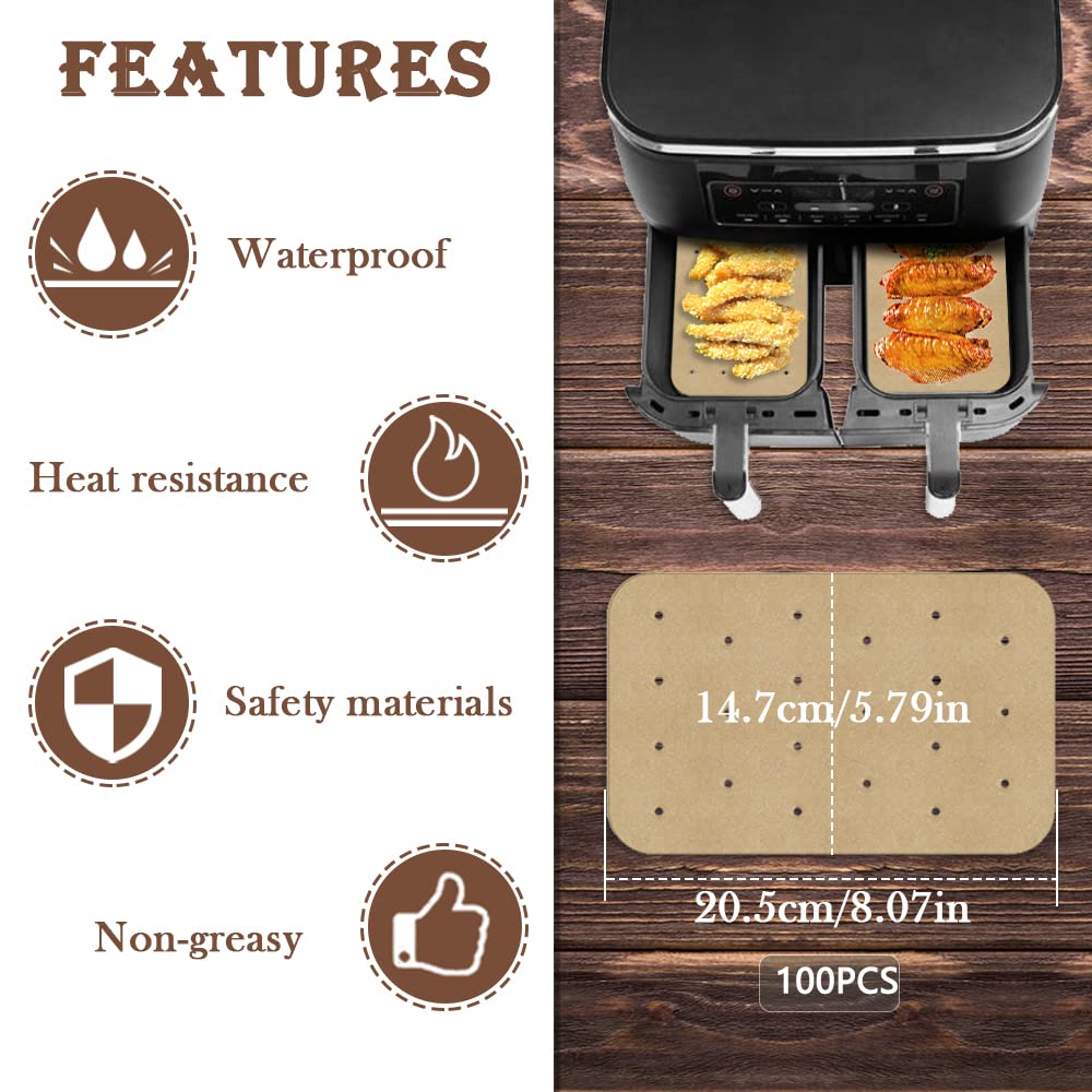 2pcs Air Fryer Rack Set with 100pcs Parchment Paper Compatible with Ninja Foodi Air Fryer DZ201, DZ401, 304 Stainless Steel Toast Dehydrator Racks Air Fryer Paper Liners for Double Basket Air Fryer