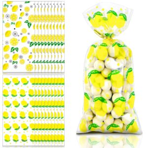 100pcs lemon cellophane bags lemon favor bag lemon party treat bags summer goodie bags plastic with ties for candy buffet summer yellow lemon theme birthday party