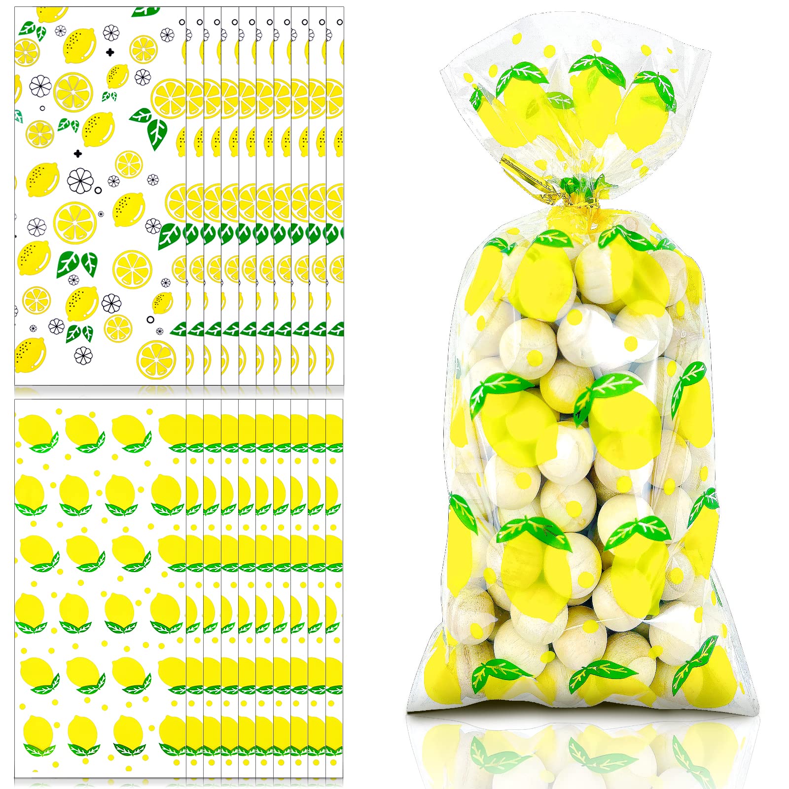 100pcs Lemon Cellophane Bags Lemon Favor Bag Lemon Party Treat Bags Summer Goodie Bags Plastic with Ties for Candy Buffet Summer Yellow Lemon Theme Birthday Party