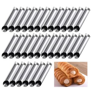 meao 30 pcs non-stick cream horn cones tubes stainless steel screw croissant pastry baking moulds set, cannoli form roll mould shaper for christmas anniversary and daily use #7