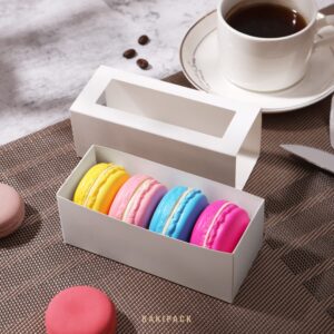 BAKIPACK 30 Macaron Boxes for 4 or 5 Macarons White Macaron Gift Boxes, Candy Gift Boxes, Macarons Box with Clear Window (Interior Measurement 4.8" x 1.9" x 1.9" without Macaron inside)