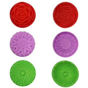 4 Pack Flower Shape Silicone Cake Mold, Non-Stick Large Flower Baking Trays Sunflower Chrysanthemum Rose Whirlwind Pattern Bread Pie Flan Tart Mold Silicone Baking Molds Pan for Holiday Birthday Party