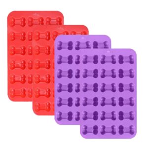 pivhwir bone silicone molds, food grade non-stick silicone molds for chocolate, candy, dog treats, jelly, ice cube ( 4 pcs, red+purple )