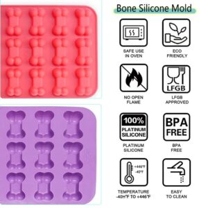 PIVHWIR Bone Silicone Molds, Food Grade Non-Stick Silicone Molds for Chocolate, Candy, Dog Treats, Jelly, Ice Cube ( 4 PCS, Red+Purple )