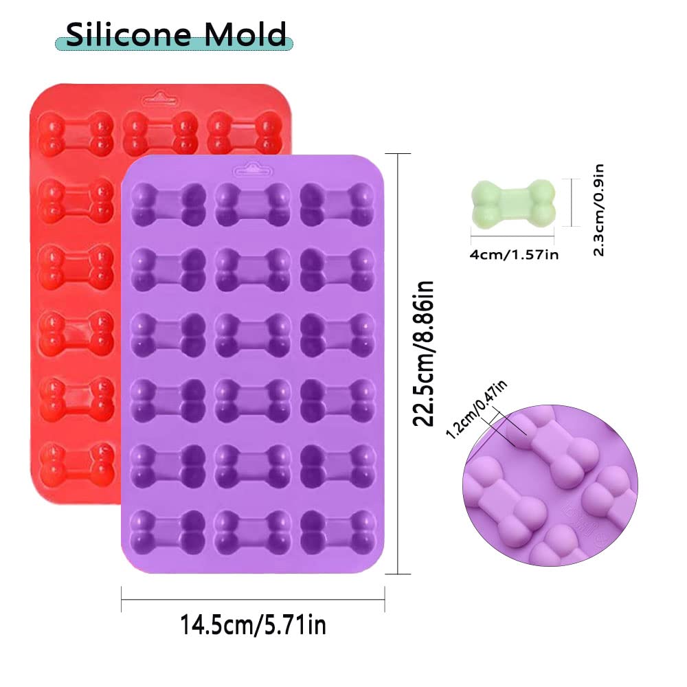 PIVHWIR Bone Silicone Molds, Food Grade Non-Stick Silicone Molds for Chocolate, Candy, Dog Treats, Jelly, Ice Cube ( 4 PCS, Red+Purple )