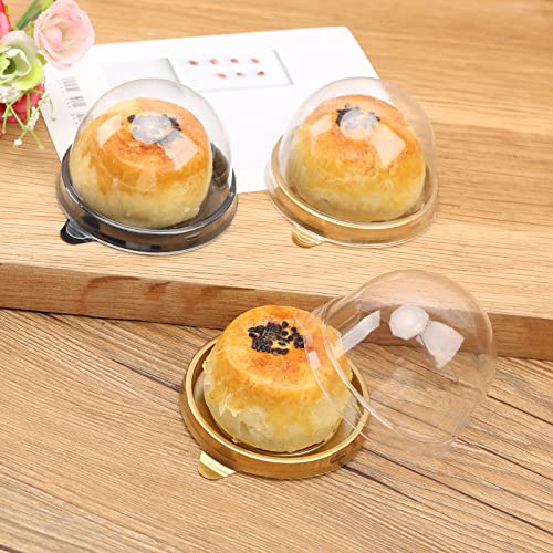 RAUVOLFIA 100 Pcs Mini Cupcake Container with Clear Dome, 2 Inch Transparent Plastic Muffins Cheese Pastry Dessert Mooncake Display Holder for Wedding Birthday Party
