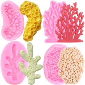 zixiang sea coral silicone molds seaweed fondant mold for chocolate candy cake decoration cupcake topper polymer clay gum paste set of 4