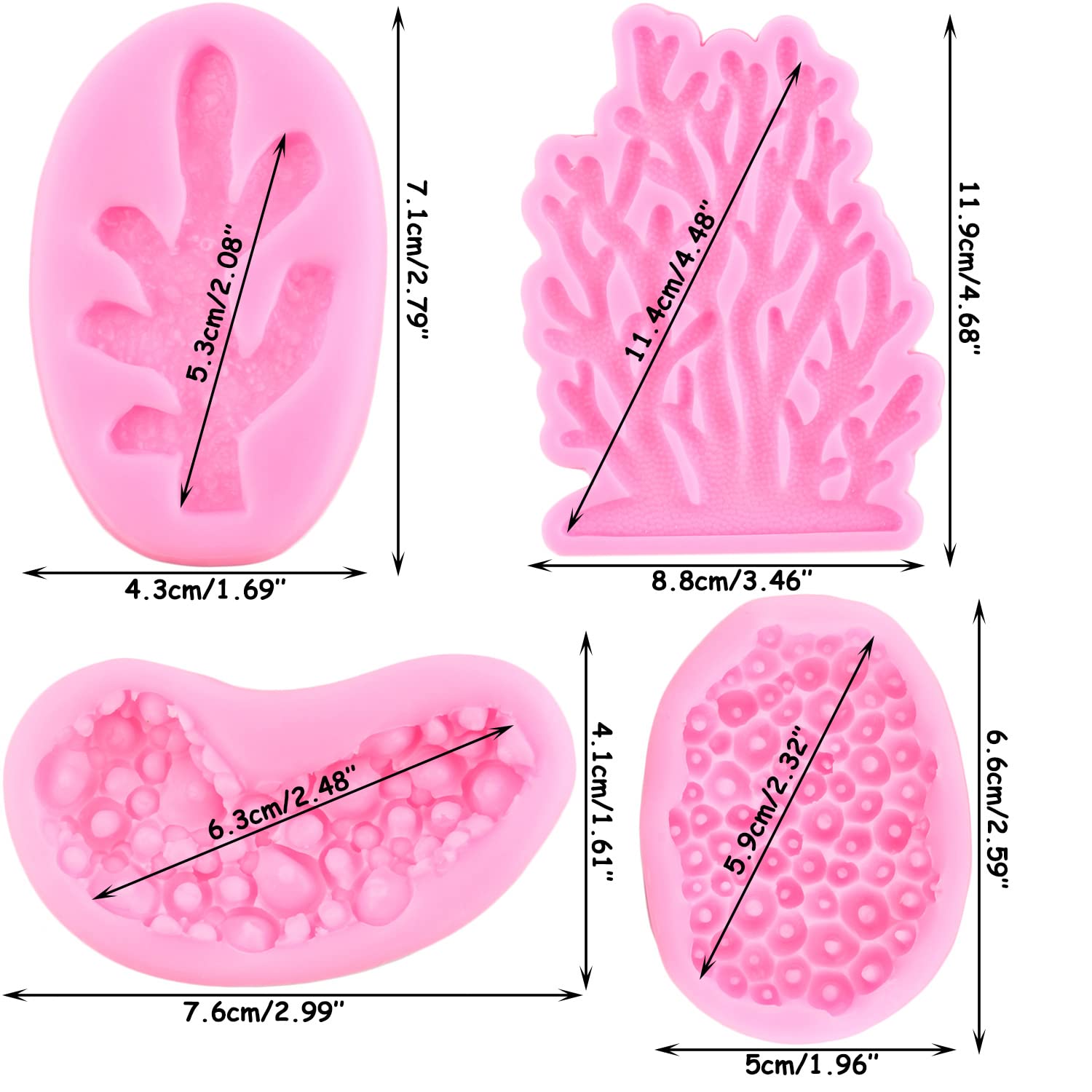 ZiXiang Sea Coral Silicone Molds Seaweed Fondant Mold for Chocolate Candy Cake Decoration Cupcake Topper Polymer Clay Gum Paste Set of 4