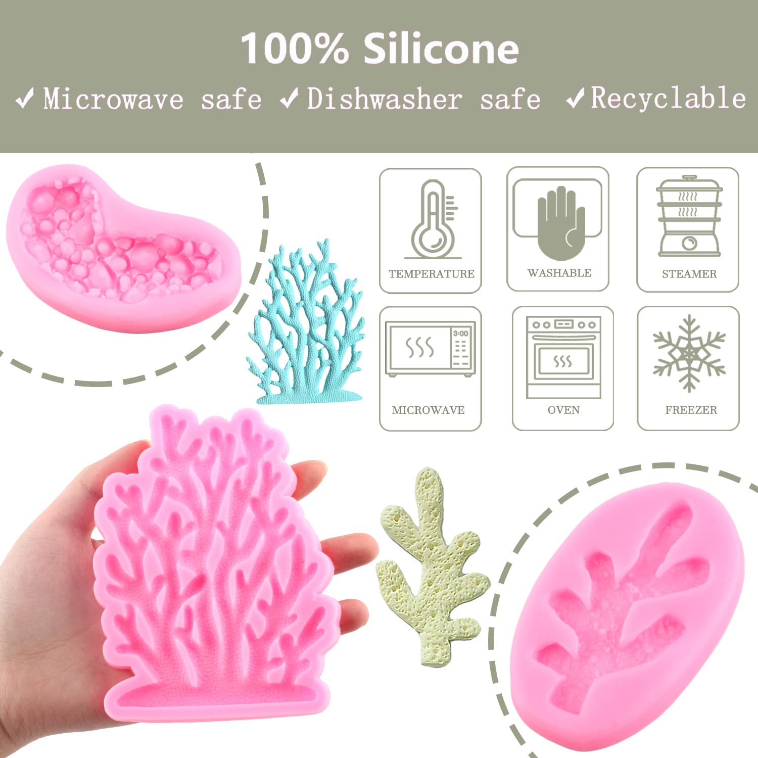 ZiXiang Sea Coral Silicone Molds Seaweed Fondant Mold for Chocolate Candy Cake Decoration Cupcake Topper Polymer Clay Gum Paste Set of 4