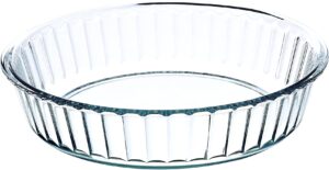 simax glass pie pan for baking: deep round pie plate dish great for apple, pumpkin, holiday pies, etc. - fluted pie holder - oven safe tray - borosilicate glass cake tin - 10.25 inch large diameter