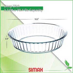 Simax Glass Pie Pan for Baking: Deep Round Pie Plate Dish Great For Apple, Pumpkin, Holiday Pies, etc. - Fluted Pie Holder - Oven Safe Tray - Borosilicate Glass Cake Tin - 10.25 Inch Large Diameter