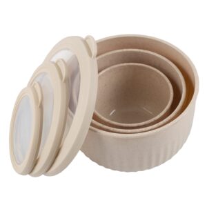 Classic Cuisine Set of 3 Bowls with Lids - Microwave, Freezer, and Fridge Safe Nesting Mixing Bowls - Eco-Conscious Kitchen Essentials (Beige), S, M, L