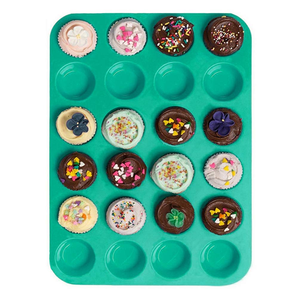 FOCCTS Silicone Muffin Pan, 24 Mini Cupcake Pan for Cream Cheese Fat Bombs, Non Stick, Dishwasher Safe Silicon Bakeware Pans, 2 Pack