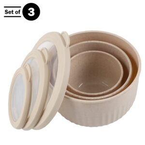 Classic Cuisine Set of 3 Bowls with Lids - Microwave, Freezer, and Fridge Safe Nesting Mixing Bowls - Eco-Conscious Kitchen Essentials (Beige), S, M, L