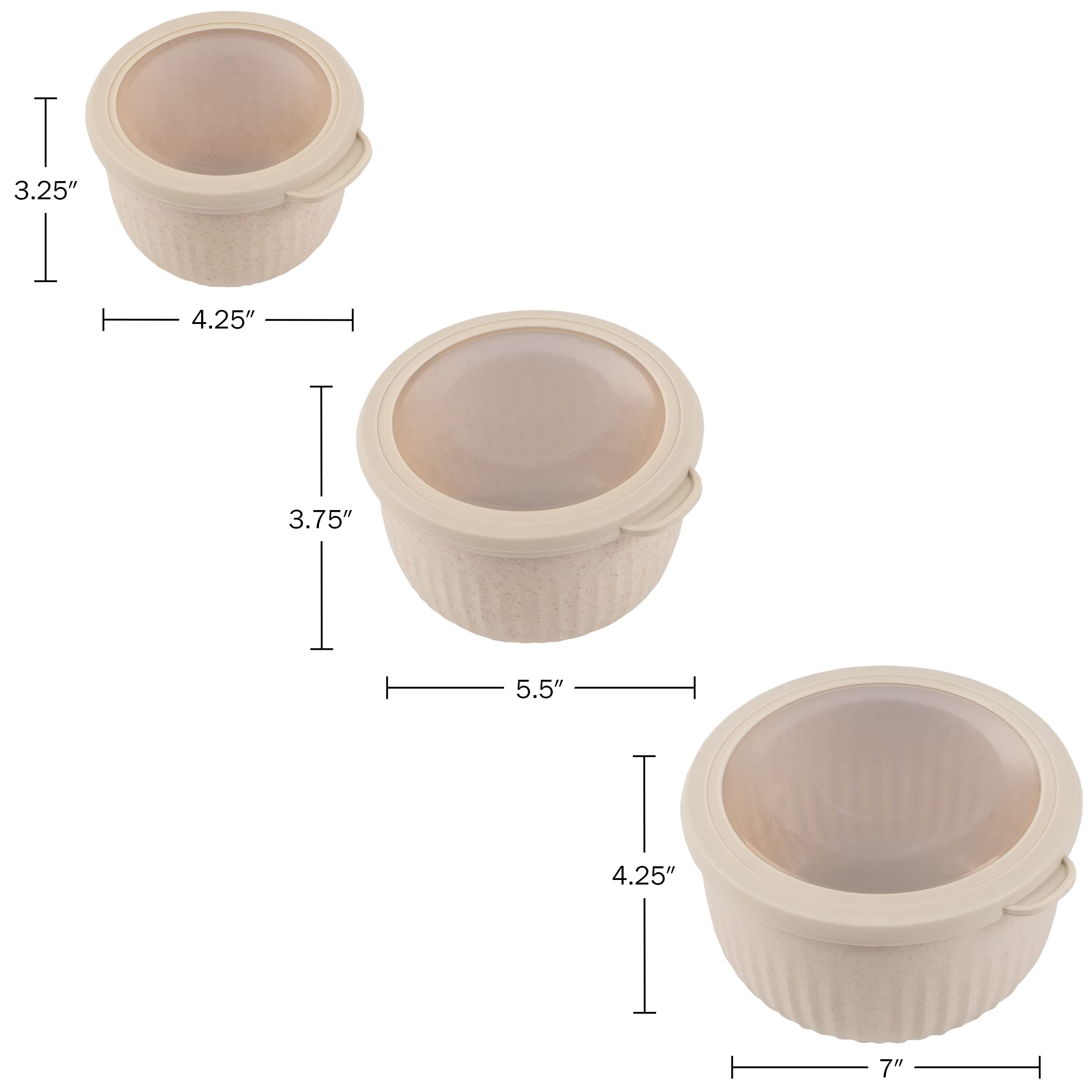 Classic Cuisine Set of 3 Bowls with Lids - Microwave, Freezer, and Fridge Safe Nesting Mixing Bowls - Eco-Conscious Kitchen Essentials (Beige), S, M, L