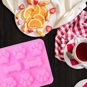 Puppy paw bone silicone mold, baking mold, used for jelly, candy, chocolate, ice cube, can bake dog snack biscuits (pink, blue, purple) three-piece set