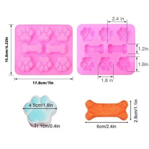 Puppy paw bone silicone mold, baking mold, used for jelly, candy, chocolate, ice cube, can bake dog snack biscuits (pink, blue, purple) three-piece set