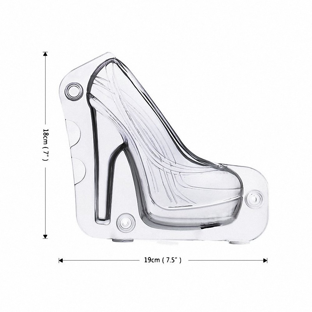 Comkit Large Life Size 3D Plastic High Heel Shoe Mold for Chocolate Fondant Candy Sugar Wedding Birthday Cake Topper Decorating, 7.5" x 7" x 2.7", Transparent