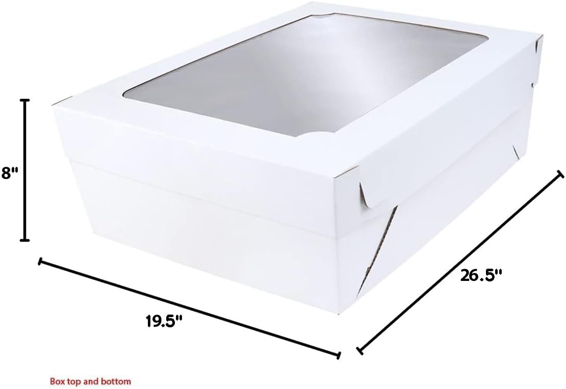 O'CREME White 2-Piece Window Cake Box 19-1/2 Inch x 26-1/2 Inch x 8-Inch High (Sized for Full-Sheet Pastry Trays) - Pack of 5