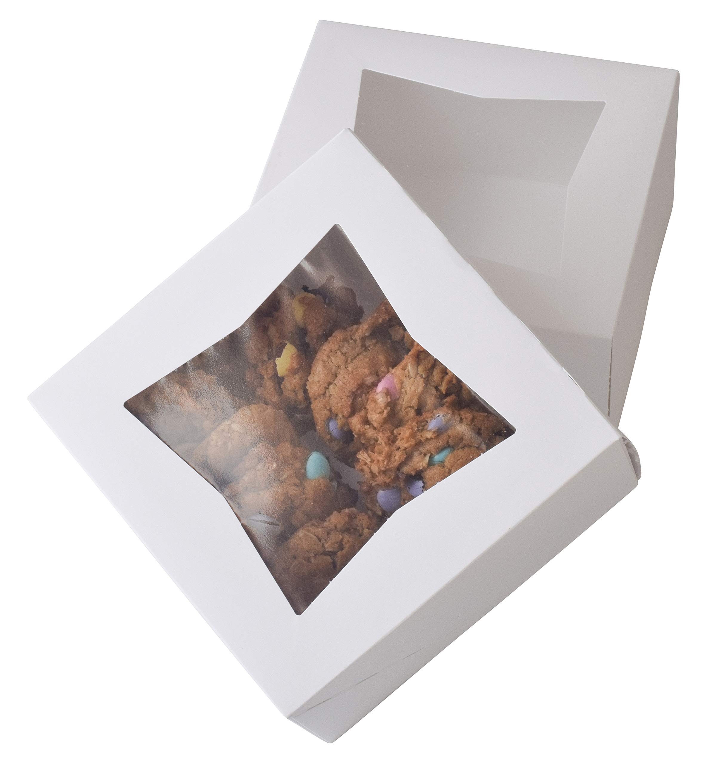 6" x 6" x 3" White Bakery Box | Auto-Popup | Small Pie Boxes with Window | 20 Pack